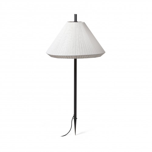 Lampa alba cu tarus pentru gradina, inaltime 1 m, abajur 67 cm, din textil