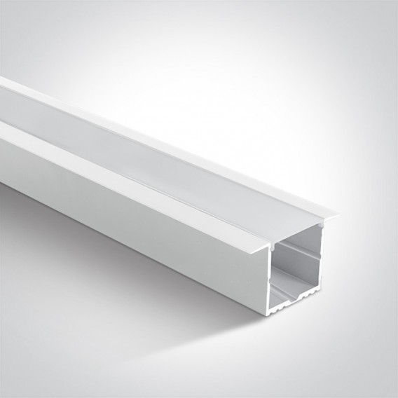 Profil încastrat din aluminiu pentru bandă LED, lungime 2m, culoare alb cu difuzor alb de 36mm